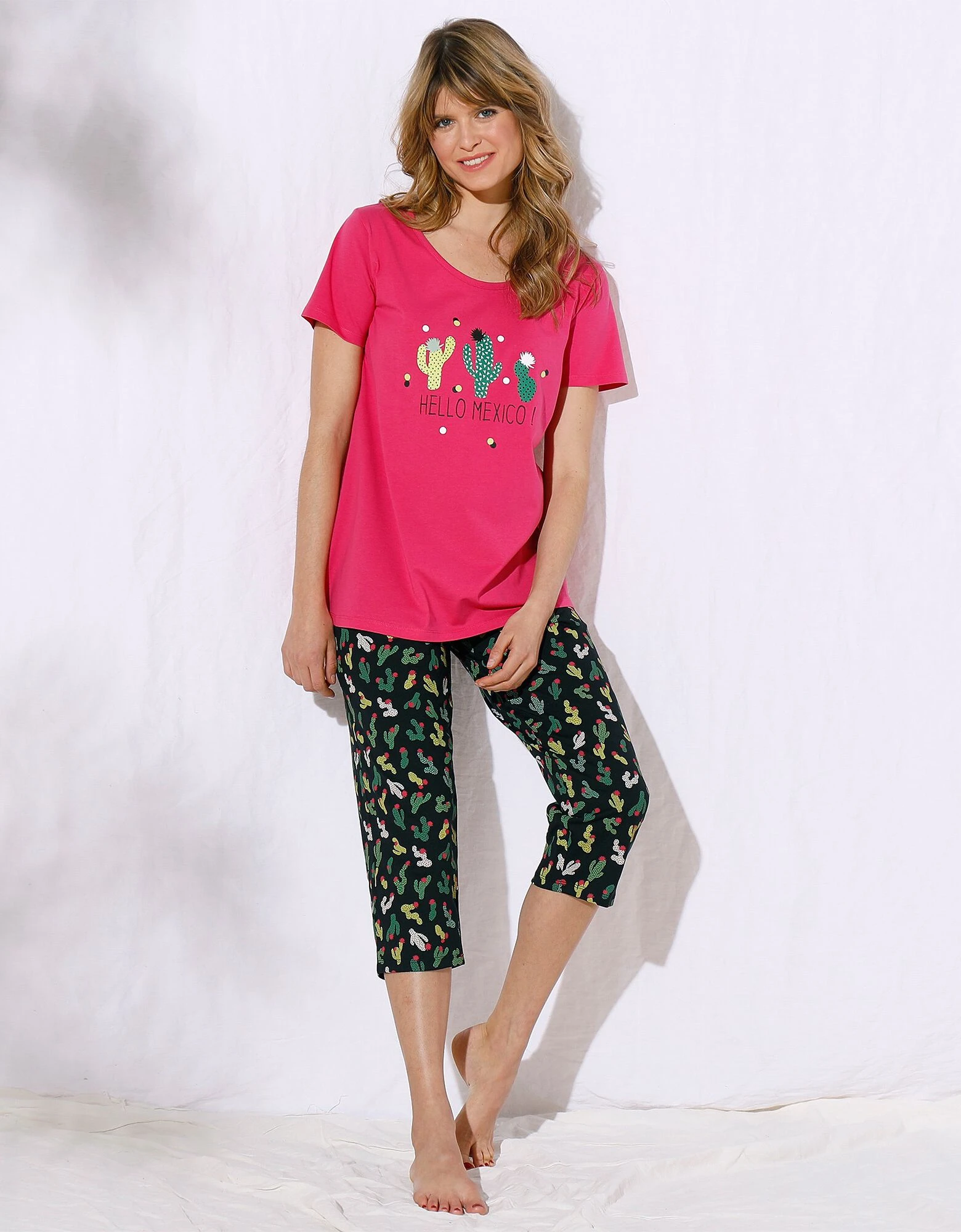 Pyjama court manches courtes motifs « cactus » - avec pochon assorti Blancheporte Pyjama Court Manches Courtes Motifs « Cactus » - Avec Pochon Assorti -Blancheport en ligne