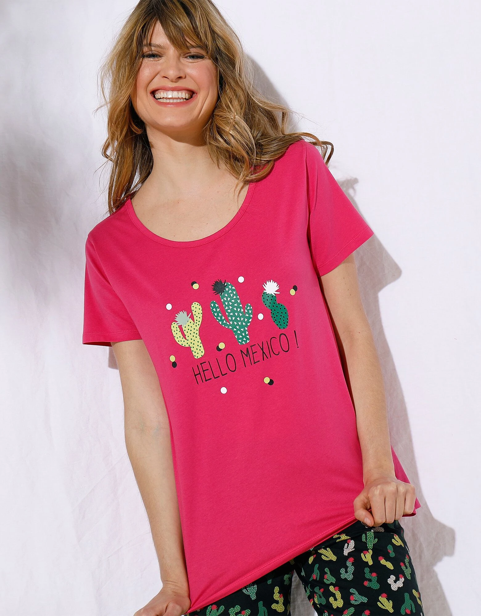 Pyjama court manches courtes motifs « cactus » - avec pochon assorti Blancheporte Pyjama Court Manches Courtes Motifs « Cactus » - Avec Pochon Assorti -Blancheport en ligne