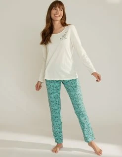 Blancheporte Tee-shirt De Pyjama Manches Longues Imprimé Placé Fleurs -Blancheport en ligne 703701 C00 zoomx vue4