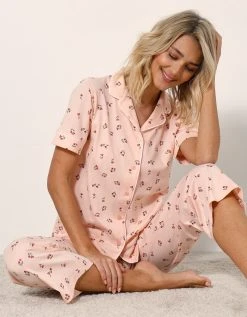 Blancheporte Pyjama Pantalon Court Imprimé « Tulipes » - Col Tailleur