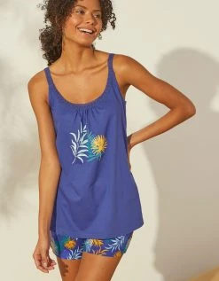 Blancheporte Top De Pyjama En Coton Et Macramé - Uni Tropical -Blancheport en ligne 703735 C01 zoomx vue5
