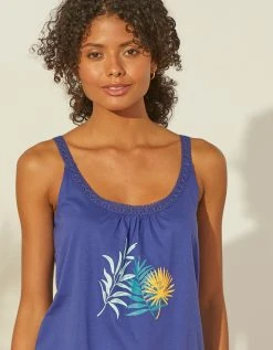 Blancheporte Top De Pyjama En Coton Et Macramé - Uni Tropical -Blancheport en ligne 703735 C01 zoomx vue6