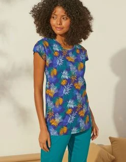 Blancheporte Tee-shirt De Pyjama En Coton Manches Courtes - Imprimé Tropical