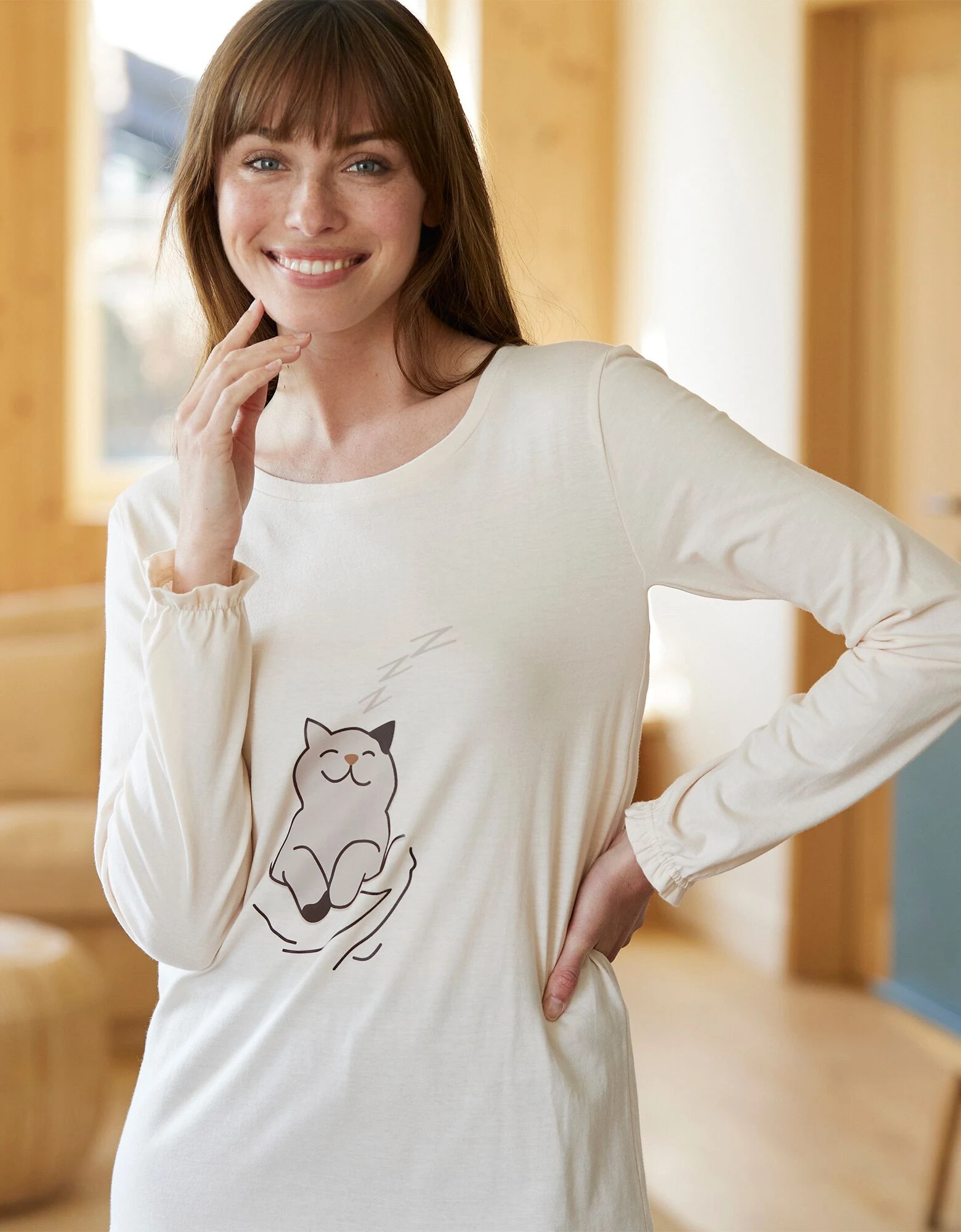 Pyjama motif "chat" manches longues volantées Blancheporte Pyjama Motif "chat" Manches Longues Volantées -Blancheport en ligne