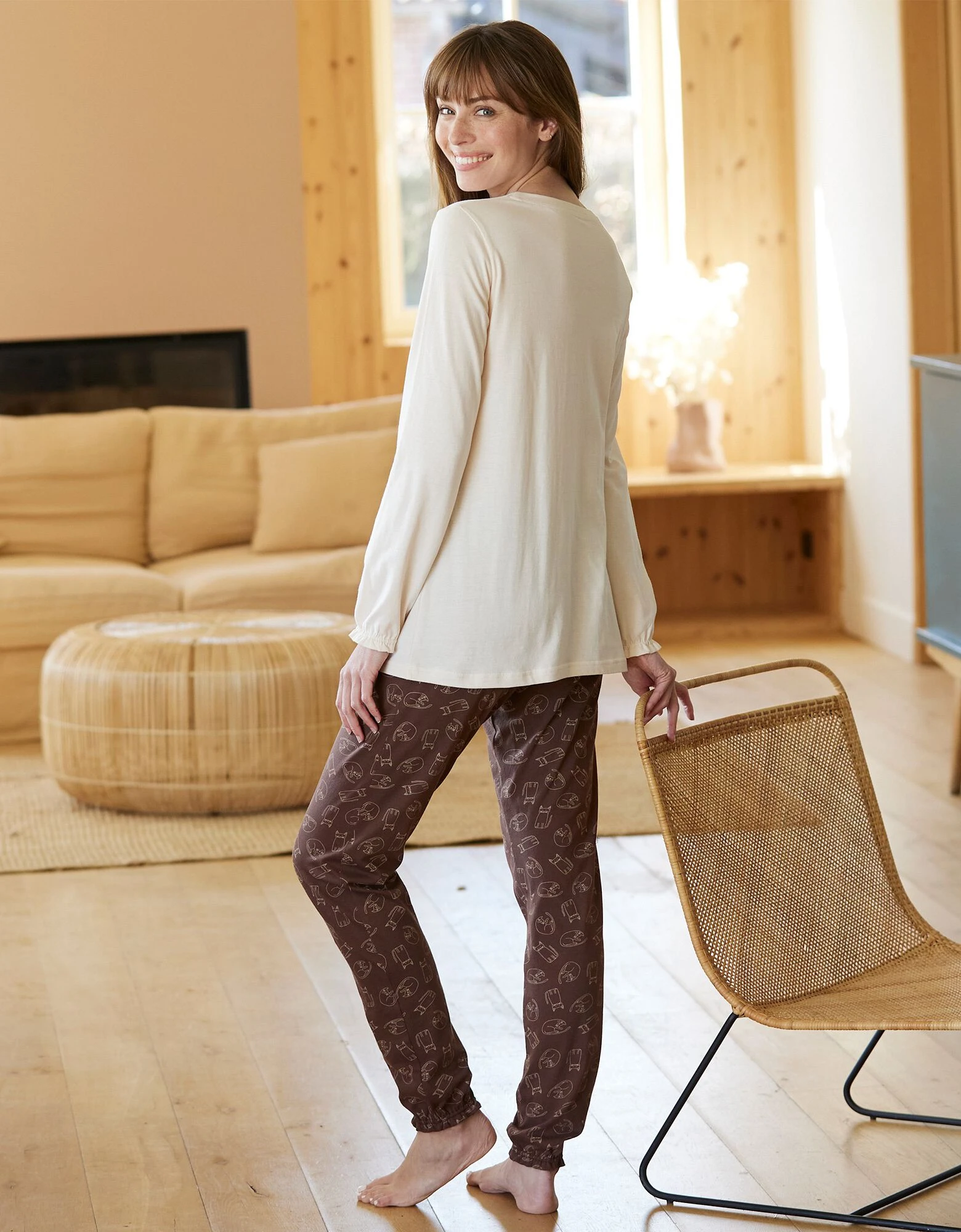 Pyjama motif "chat" manches longues volantées Blancheporte Pyjama Motif "chat" Manches Longues Volantées -Blancheport en ligne