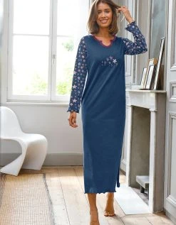 Blancheporte Chemise De Nuit Imprimée Fleurs - Manches Longues -Blancheport en ligne 703796 C02 zoomx vue4