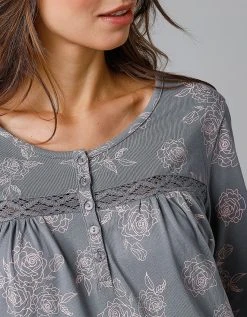 Blancheporte Chemise De Nuit Longue Manches Longues Imprimée "roses" -Blancheport en ligne 703824 C01 zoomx vue3
