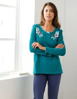 Blancheporte Tee-shirt Col Imprimé Bucolique - Manches Longues