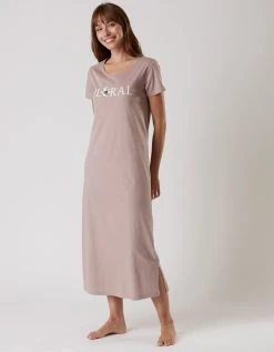 Blancheporte Chemise De Nuit Longue Manches Courtes En Coton Motif "Floral"