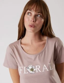 Blancheporte Chemise De Nuit Longue Manches Courtes En Coton Motif "Floral" -Blancheport en ligne 703934 C01 zoomx vue3