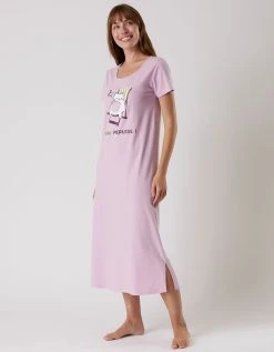 Blancheporte Chemise De Nuit Longue Manches Courtes – Imprimé "chat"