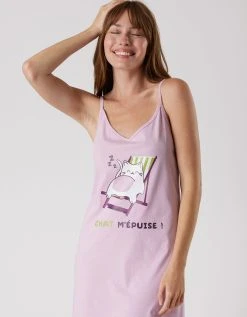 Blancheporte Nuisette Coton Fines Bretelles Imprimée "chat" -Blancheport en ligne 703959 C01 zoomx vue3