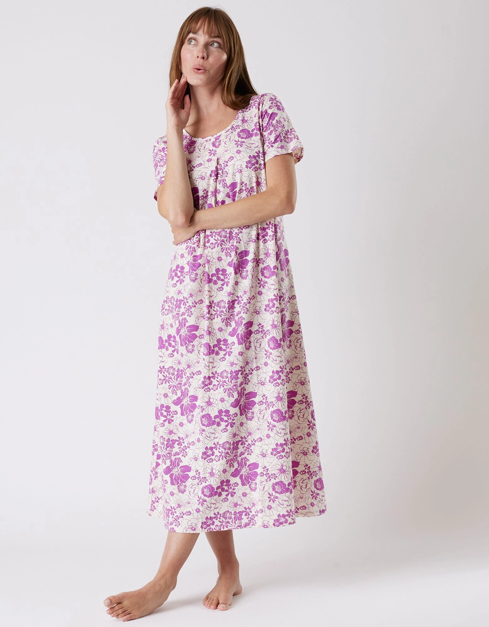 Chemise de nuit longue imprimée fleurie - manches courtes Blancheporte Chemise De Nuit Longue Imprimée Fleurie - Manches Courtes -Blancheport en ligne