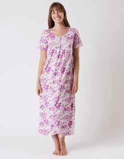 Blancheporte Chemise De Nuit Longue Imprimée Fleurie - Manches Courtes 2 Blancheporte Chemise De Nuit Longue Imprimée Fleurie - Manches Courtes -Blancheport en ligne 703988 C01 zoomx vue3