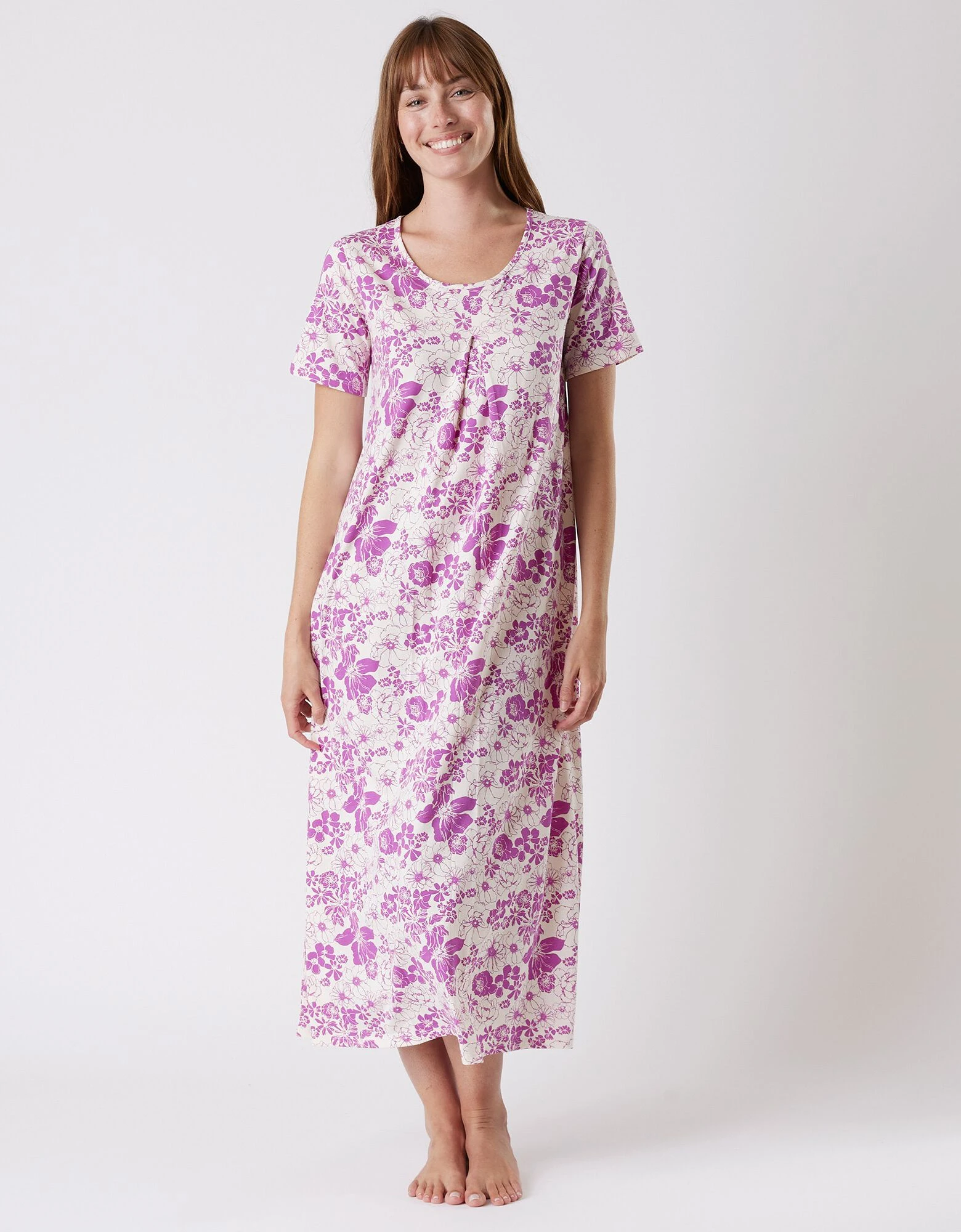 Chemise de nuit longue imprimée fleurie - manches courtes Blancheporte Chemise De Nuit Longue Imprimée Fleurie - Manches Courtes -Blancheport en ligne