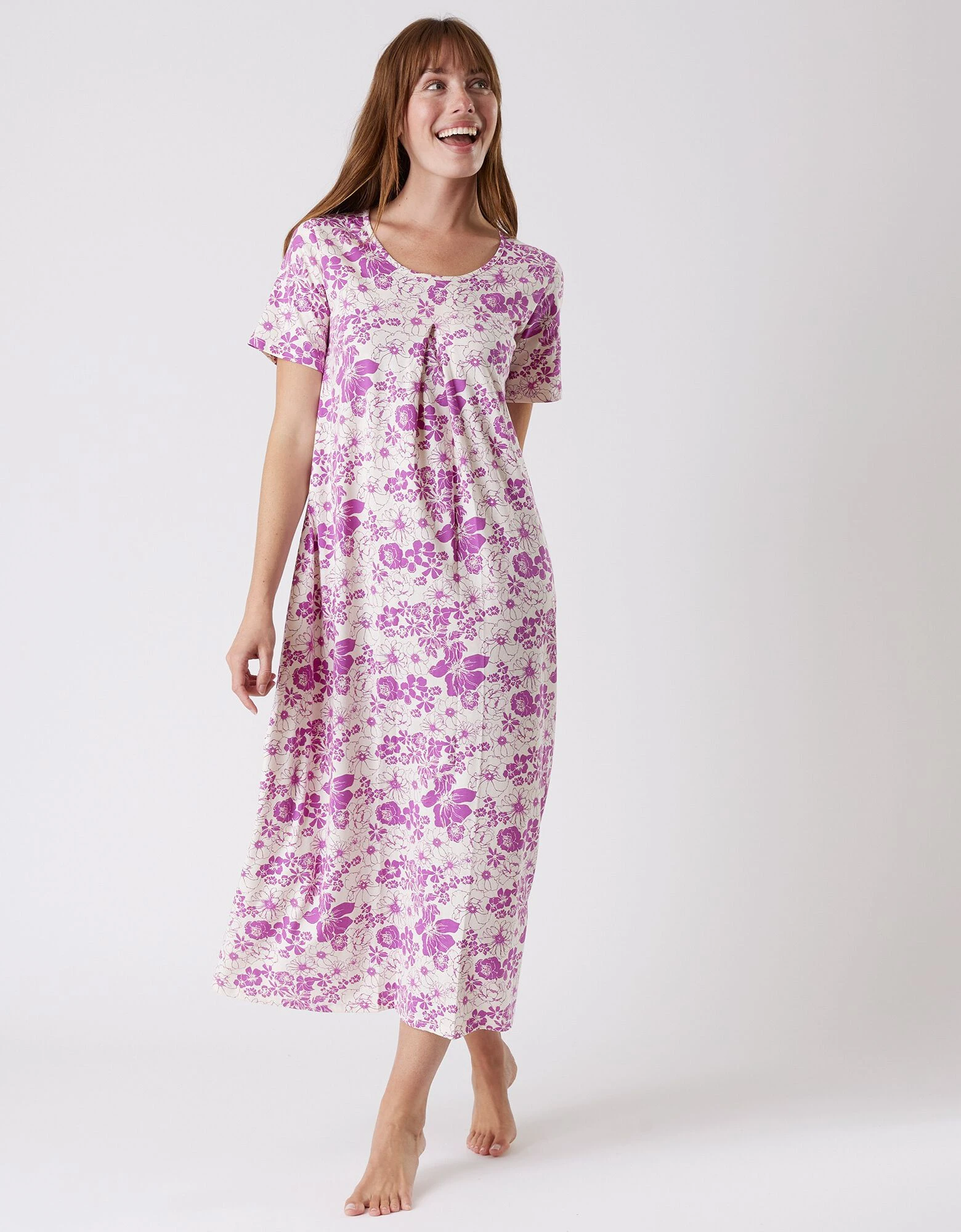 Chemise de nuit longue imprimée fleurie - manches courtes Blancheporte Chemise De Nuit Longue Imprimée Fleurie - Manches Courtes -Blancheport en ligne