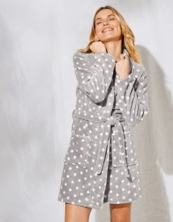 Blancheporte Peignoir Manches Longues Polaire Imprimée "pois" Toucher Peluche Longueur 92 Cm