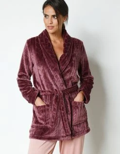 Blancheporte Peignoir Court En Polaire Peluche Texturé Avec Torsades