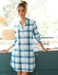 Blancheporte Chemise De Nuit En Pilou Forme Liquette Imprimé Carreaux -Blancheport en ligne 706153 C01 zoomx vue5