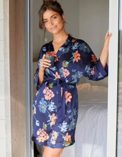 Blancheporte Kimono Court Satin Imprimé Floral