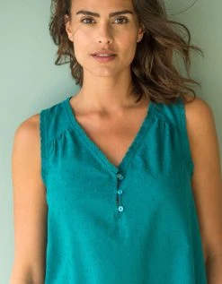 Blancheporte Chemise De Nuit Légère En Voile De Coton Effet Plumetis - Sans Manches -Blancheport en ligne 706172 C02 zoomx vue3