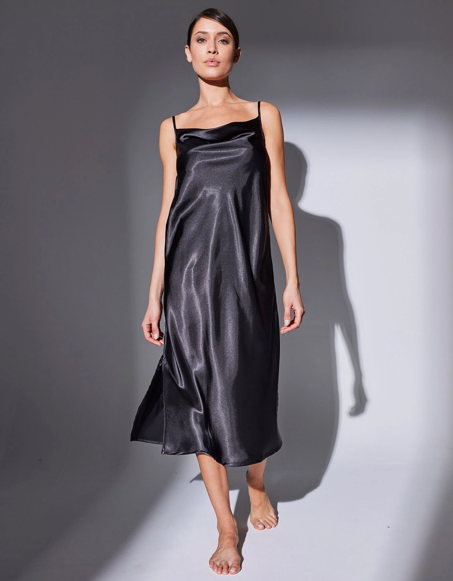 Nuisette longue satin et dentelle - col bénitier Confidence Lingerie Nuisette Longue Satin Et Dentelle - Col Bénitier -Blancheport en ligne