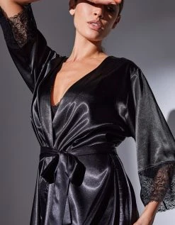 Confidence Lingerie Peignoir Court Satin Et Dentelle -Blancheport en ligne 706196 C01 zoomx vue3