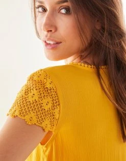 Blancheporte Chemise De Nuit Crépon De Viscose Et Macramé -Blancheport en ligne 706198 C01 zoomx vue3